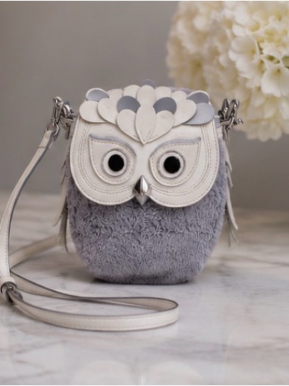 Kate Spade Hoot 3D Owl Crossbody Bag Grey Cream Accents Women's